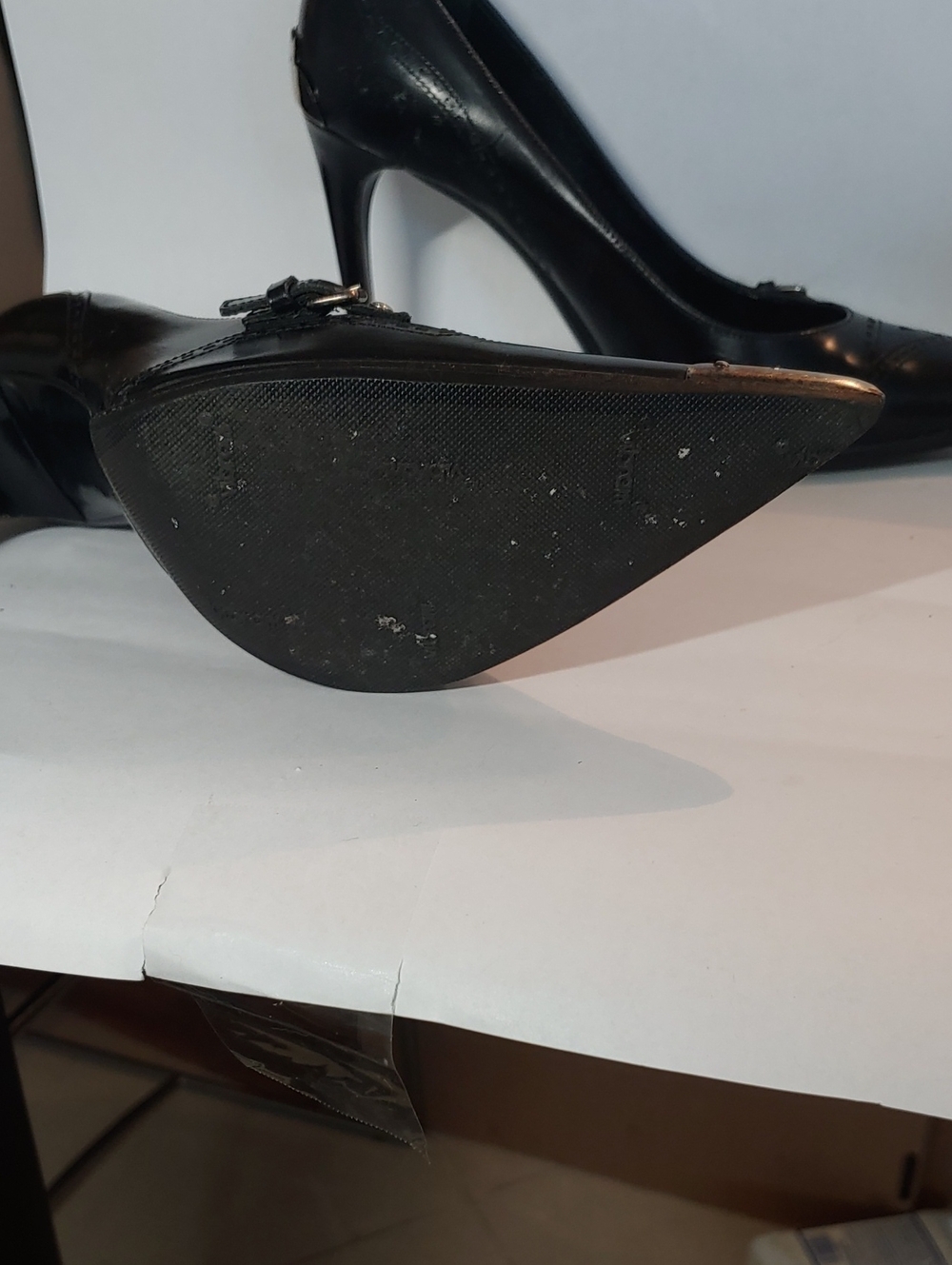 Miu Miu (Prada) Black Pointed Toe Stiletto Pumps with Metallic Caps - Picture 5 of 6